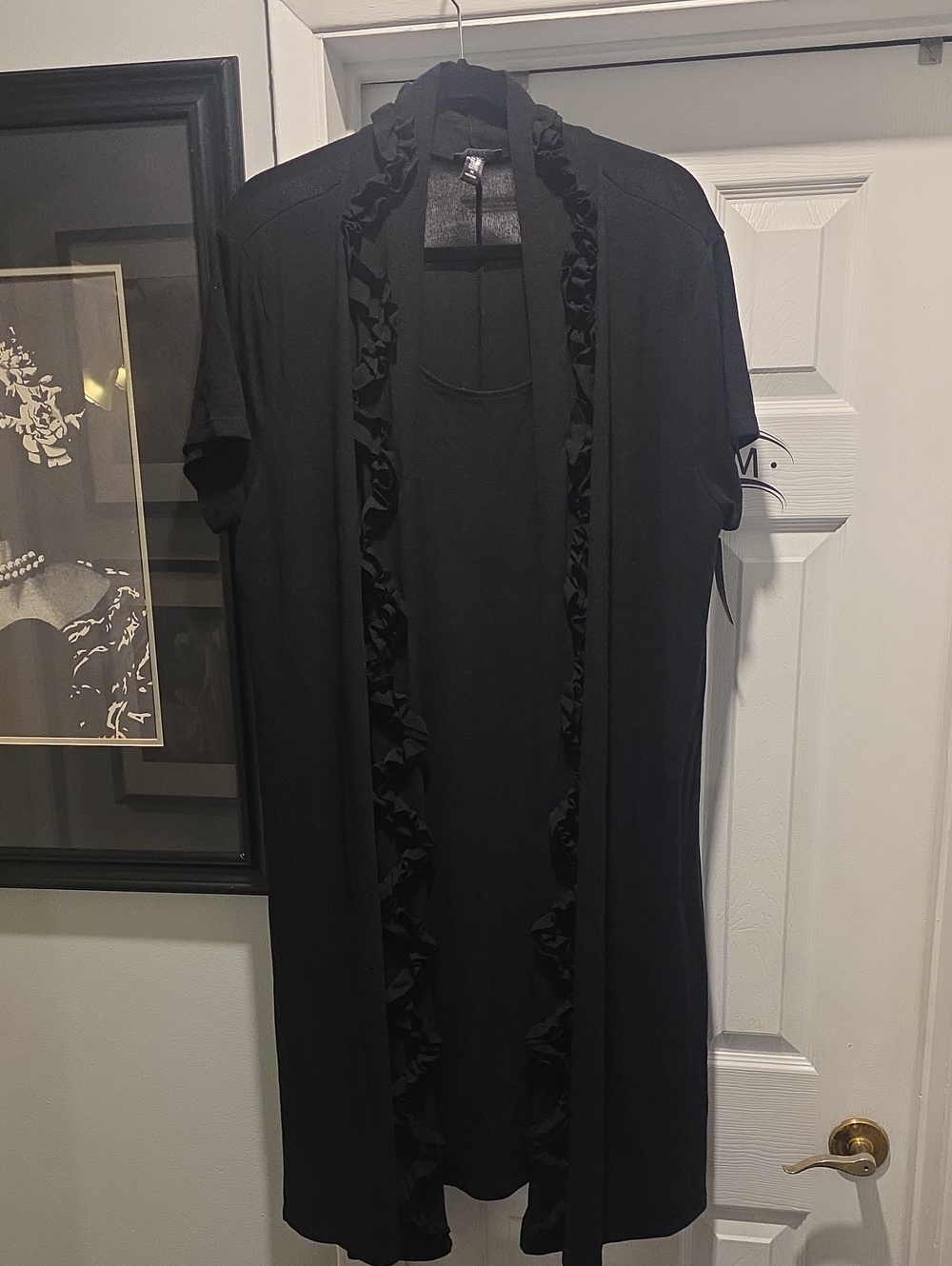 Black Ruffle-Trim Short-Sleeve Cardigan Dress